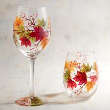 Colorful Leaves Hand-Painted Wine Glasses