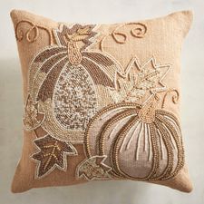 Beaded Pumpkin Natural Mini Pillow