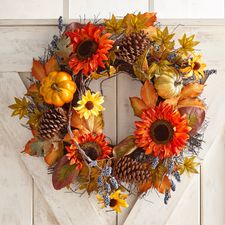 Faux Sunflower & Pumpkin Vine 22" Wreath 