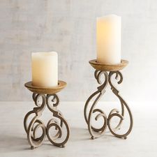 Rustic Metal Scroll Pillar Candle Holders