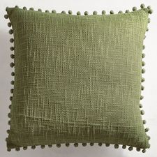 Basketweave Pompoms Green Pillow