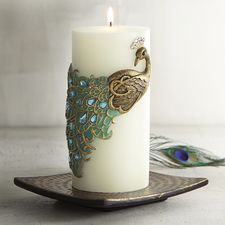Peacock 3x6 Unscented Pillar Candle