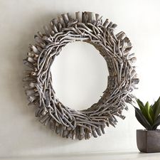 Blue Washed Driftwood 31" Round Mirror