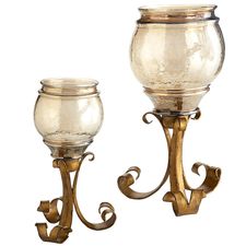 Amber Scroll Pedestal Hurricane Candle Holders