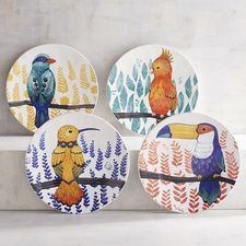 Tropical Birds Salad Plate Set of 4