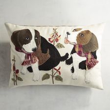 Embroidered Scarved Beagles Lumbar Pillow