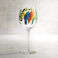 Colorful Birds Painted Wine Glass