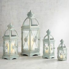 Jeweled Hexagon Blue Metal Lanterns