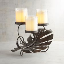 Metal Leaf Centerpiece Pillar Candle Holder