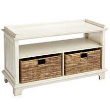 Holtom Antique White Storage Bench with Baskets