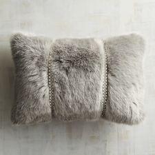 Beaded Faux Fur Gray Lumbar Pillow