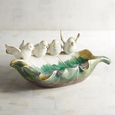 Birds on a Leaf Ceramic Bird Feeder
