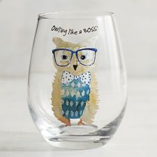Owling Like a Boss Stemless Wine Glass
