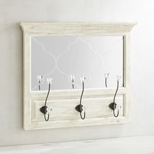 Etched Mirror with Wall Hooks