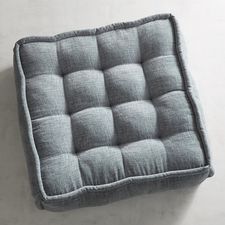 Chenille Tufted Floor Cushion in Smoke Blue