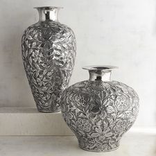 Floral Embossed Silver Vases