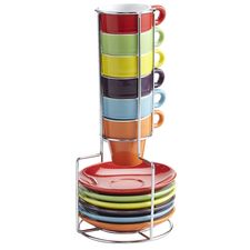 Colorful Stacking Espresso Mugs Set with Saucers