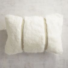 Beaded Faux Fur Ivory Lumbar Pillow