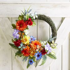 Asymmetrical Faux Floral & Butterfly 20" Wreath