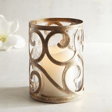 Gold Scroll Hurricane Candle Holder