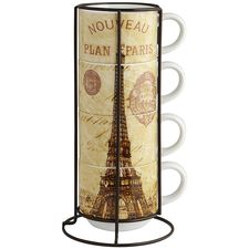 Paris Stacking Mugs Set of 4 with Stand