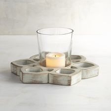 Wooden Flower Tealight Candle Holder