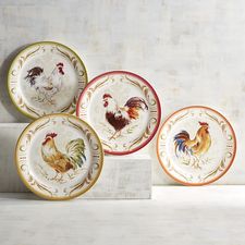 Sunset Rooster Salad Plate Set