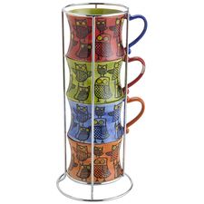 Owl Stacking Mugs Set of 4 with Stand