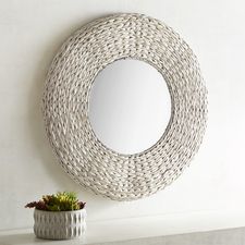 Whitewashed Woven 30" Round Mirror