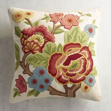 Jacobean Rose Crewel Pillow