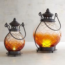 Orange Ombre Medallion Glass Lanterns