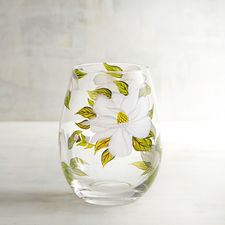 Magnolia Painted Stemless Wine Glass