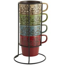Scroll Stacking Mugs Set of 4 with Stand
