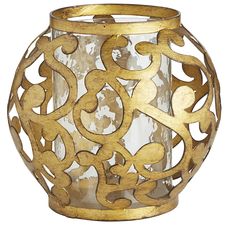 Gold Scroll Round Hurricane Candle Holder