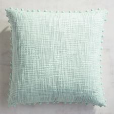 Basketweave Pompoms Mineral Blue Pillow
