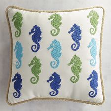 Embroidered Seahorse Scatter Pillow