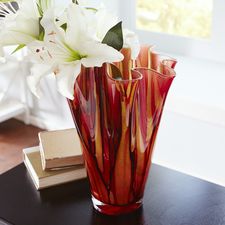 Red & Gold Glittered Ruffle Glass Vase