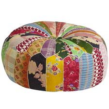 Old Bengali Patch Pouf Ottoman