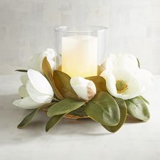 Faux Magnolia Hurricane Candle Holder