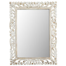 White Floral Carved Wood Frame 36x48 Mirror