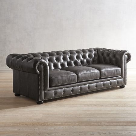 Southerlyn Gray Leather Chesterfield Sofa