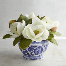 Faux Magnolia Arrangement in Ceramic Pot