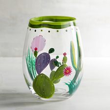 Cactus Painted Stemless Wine Glass