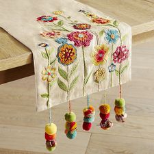 Bright Flowers with Pompoms 72" Table Runner