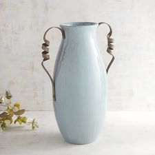 Tall Blue Vase with Metal Handles